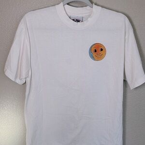 White Tee with Colorful Smiley Design